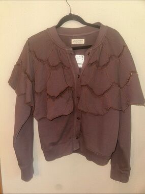 Free People Dusty brown/Mauve Ruffle-Layer Cardigan